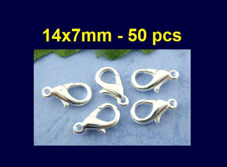 50 pcs. Silver Plated Lobster Clasps 14mm X 7mm Claw Clasps image 1