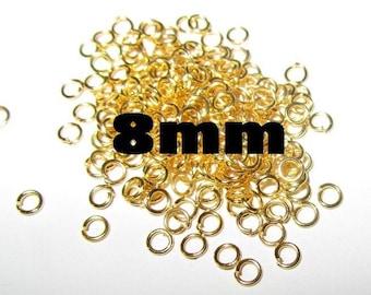 200 anillas abiertas chapadas en oro - 8 mm - calibre 16