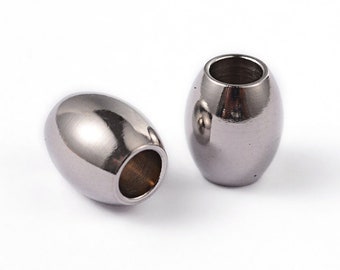 5 pièces - 202 perles d'espacement de forme cylindrique en acier inoxydable argenté - 7 mm x 6 mm - Dimension du trou : 3 mm - Résistant à la ternissure !