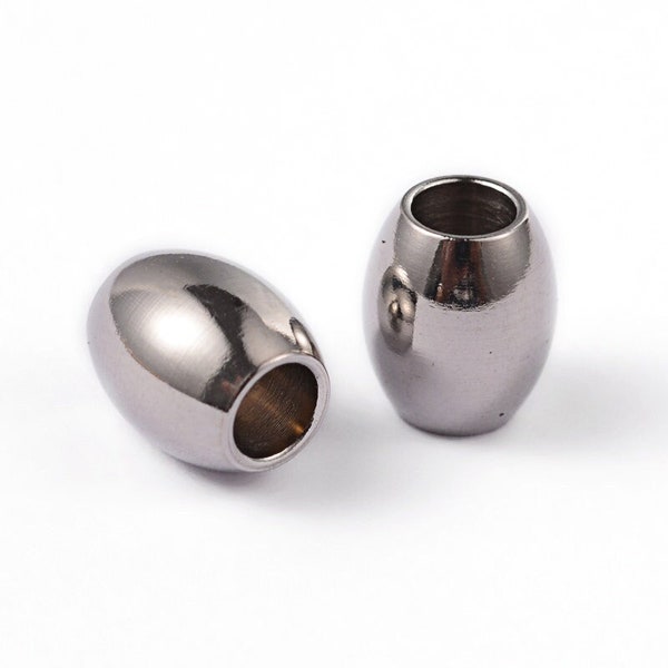 5 pcs. - 202 Stainless Steel Silver Tone Oval Barrel Spacer Beads - 7mm x 6mm - Hole Size: 3mm - Tarnish Resistant!