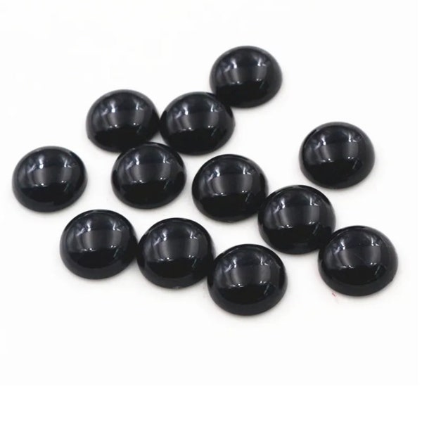 10 piezas Cabujones de adorno de resina Negro sólido - 12 mm - Círculo - Cúpula