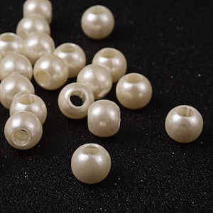 100 pcs Ivory Smooth ABS Plastic Ball Spacer Beads - 12mm - Large Hole: 5mm - Fits European Cords and Paracord!