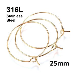 10 Stück 316L Chirurgischer Edelstahl Goldener Wein Charm / Ohrdraht Creolen - 25 mm - 20 Gauge (0,8 mm dick)-Anlaufbeständig-Hypoallergen
