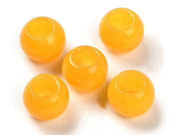 10 pcs Yellow Smooth Gemstone Natural Stone Round Spacer Beads - Topaz Jade - 12mm - Large Hole: 5.5mm - Fits European Cords and Paracord!