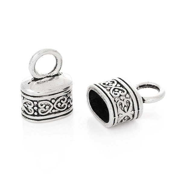 50 pcs. Antique Silver Tone Bead, Bracelet, Necklace and Tassel End Tips Caps with Loop - Carved - 18mm x 13mm - Hole Size: 10.7mm x 6.6mm