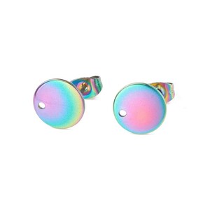 10 pcs. (5 pairs) 304 Stainless Steel Rainbow Earring Posts/Bases/Studs/Settings - 12mm Diameter - Hole Size: 1.8mm