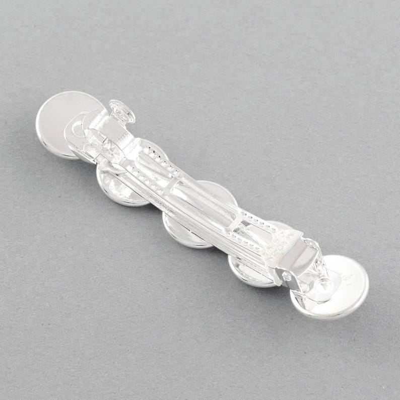 2 pcs Silver Plated French Hair Barrettes Hair Clips - 71mm x 14mm - 12mm Glue Pad - LARGE - 5 Bezels image 4