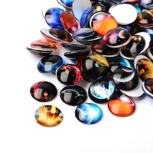 10 pcs Circle Galaxy Universe Glass Round Dome Seals Tiles Cabochons - 12mm (1/2 in) - Design B