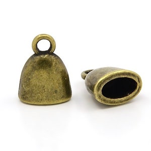10 pcs. Antique Bronze Bracelet and Necklace End Tips Caps with Loop - 13x10mm - Cord End Caps - Inner Measurement: 7mm x 3mm