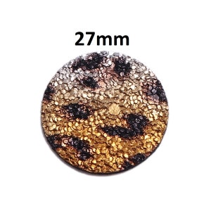 10 pcs. Gold and Black Leopard  Glitter Faux Leather Dangle Charms Pendants - Circle - 27mm (1.06&quot;) - Double-Sided