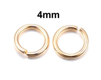 50 pcs 304 Stainless Steel Open Jump Rings 4mm - 24 Gauge (0.6mm Thick) - Gold Tone - High Quality!