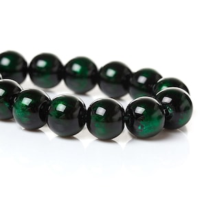 105 pcs Black and Green Pearl Swirl Glass Round Loose Beads - 8mm - Hole Size: 1.5mm - 32" Strand