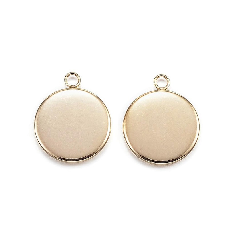 10 pcs Hypoallergenic! 304 Stainless Steel Gold Circle Round Bezel Cabochon Pendant Tags Trays 12mm Glue Pad Single Loop