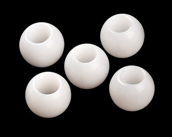 10 pcs White Smooth Gemstone Natural Stone Round Spacer Beads - Jade - 12mm - Large Hole: 5.5mm - Fits European Cords and Paracord!