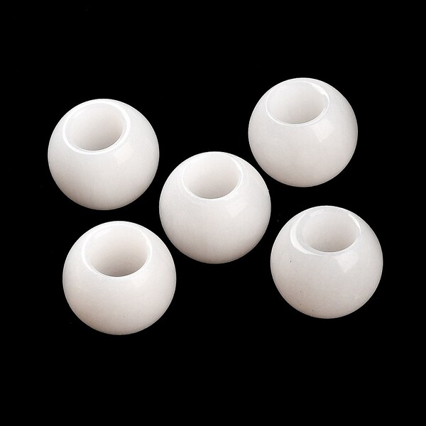 10 pcs White Smooth Gemstone Natural Stone Round Spacer Beads - Jade - 12mm - Large Hole: 5.5mm - Fits European Cords and Paracord!