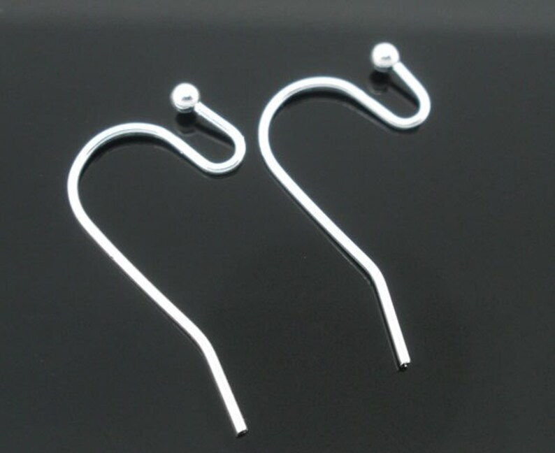 200 pcs Silver Plated Earring Wire Hooks with Ball 21x12mm 21mm x 12mm 21 Gauge Wire image 4