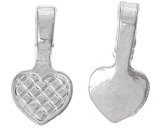 200 pcs. Silver Plated Small Heart Tag Glue On Bails - 16mm x 8mm