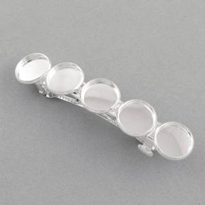 2 pcs Silver Plated French Hair Barrettes Hair Clips - 71mm x 14mm - 12mm Glue Pad - LARGE - 5 Bezels image 2