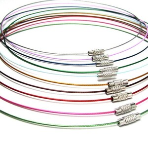 50 pcs. Memory Wire Choker Coated Necklaces with Silver Screw Clasp - 18 inch - 1mm - THICK - 10 Colors - HIGH QUALITY