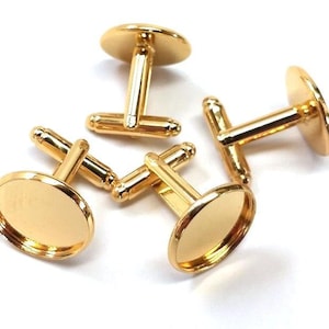 Lot of 10 Gold Plated Cuff Links (5 pairs) - 16mm Glue Pad Bezel Setting - Made of Copper - Tarnish Resistant! Very High Quality! Lead Free