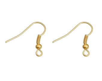 200 pcs crochets pour boucles d'oreilles en plaqué or avec ressort et boule - 18 mm x 19 mm - Hameçons - Boucle parallèle