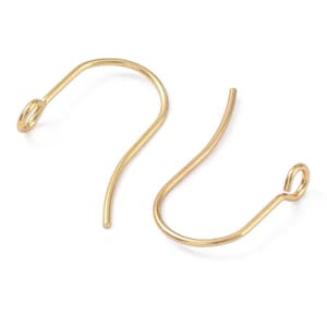 100 pcs 304 Stainless Steel Golden Earring Hooks with Loop Hole - 18mm - Tarnish Resistant! 18K Gold Plated - Front Facing Perpendicular