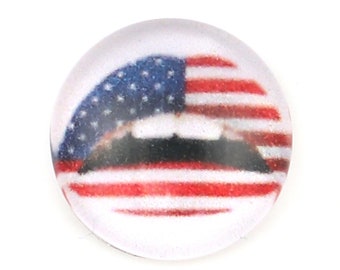 10 pcs Circle Lips American Flag Glass Round Dome Seals Tiles Cabochons - 12mm