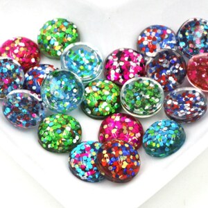 10 cabujones de resina con diseño de drusa para decorar, 12 mm (1/2 in), estilo con purpurina, surtido, multicolor