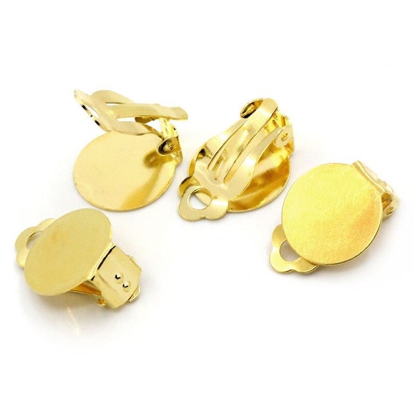 20 pcs. Gold Plated Hinged Earring Posts Studs Clips Settings Cabochons Posts - 15mm Glue Pad Setting