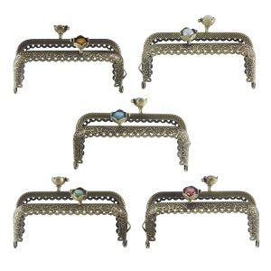 1pc. Antique Bronze Metal Purse Handbag Frame - Filigree Pattern Design  - Kiss Clasp - 8.9cm x 5.5cm (3.5" x 2.17") - 5 colors