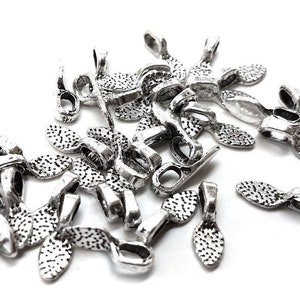 100 pcs. Antique Silver Tone Small Spoon Tag Glue On Bails - 16mm x 5.5mm - Hole Size: 2.5mm x 4.5mm