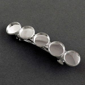 2 pcs Silver Plated French Hair Barrettes Hair Clips - 71mm x 14mm - 12mm Glue Pad - LARGE - 5 Bezels image 1