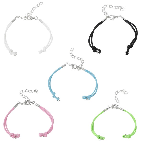 10 pcs. Assortiment de bracelets Cordon Cordon en Nylon - (14,3 cm) - 5,6 » - Fermoirs Silver Ton, anneaux de saut et chaîne - Idéal pour les connecteurs!