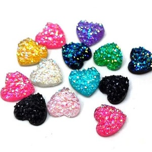 10 pcs Druzy Resin Embellishment Cabochons Multicolor Assortment - 8mm - Heart