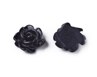 100 pcs Cabochons en résine - 8mm - Rose Flower Design - Noir - S’adapte sur des réglages plats de 6mm!