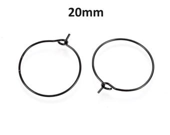 10 pc 316L Surgical Stainless Steel Black Wine Charm / Earwire Hoop Rings - 20mm - 21 Gauge (0.7mm)-Tarnish Resistant-Hypoallergenic-Style A