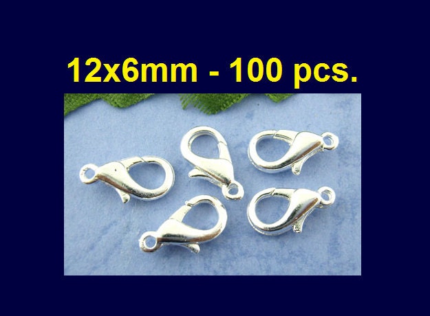 SILVER PLATED LOBSTER CLAW CLASPS 12mm x 6mm WHOLESALE FINDINGS Charms 100PCS 