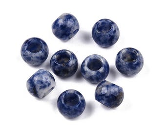 10 pcs Blue Spot Jasper - Natural Gemstone - 10mm - Large Hole: 5mm - Fits European Cords and Paracord!