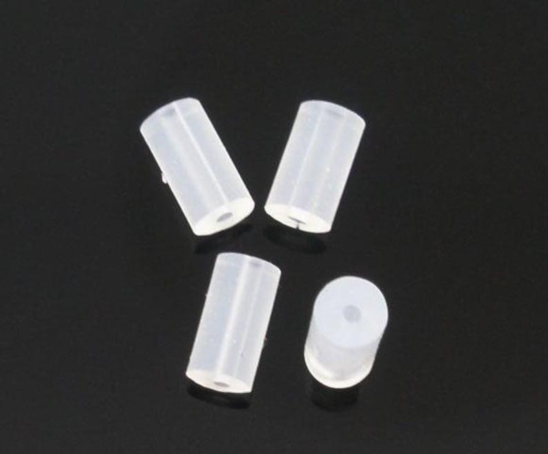 100 piezas (50 pares) de tapones de goma transparentes para pendientes - 4 mm x 2 mm - Forma de tubo - Tamaño del orificio: 0,6 mm imagen 1