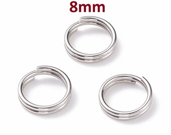 50 pcs Double Rings - 304 Stainless Steel Silver Tone Split Jump Rings - 8mm - Tarnish Resistant! Thickness: 1.5mm