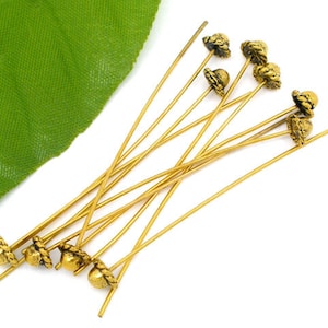 30 pcs. Antique Gold Tone 3D Fancy Cap Hat Ball Head Pins - 55mm x 0.7mm (2.17") - 21 Gauge