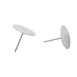 100 pcs. (50 pairs) 304 Stainless Steel Earring Posts/Bases/Studs/Settings with Rubber Backs - 12mm x 12mm - 12mm Glue Pad