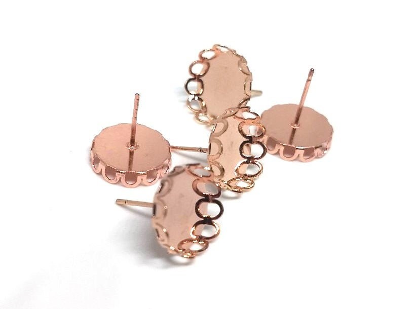 10 Stück. Rosé vergoldete Ohrstecker Ohrstecker 12mm Cabochons 12mm Klebekissen 12mm - Crown Design