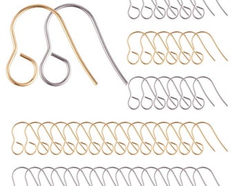 100 pcs 316 Stainless Steel Earring Hooks with Loop Hole - 18mm x 15mm - Large Hole: 4.6mm - 50 Silver and 50 Gold