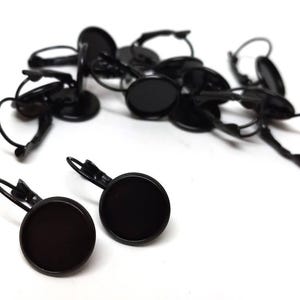 10 pcs. Black Earring Clips Settings Lever Back Bezels Cabochons - 12mm Glue Pad Setting