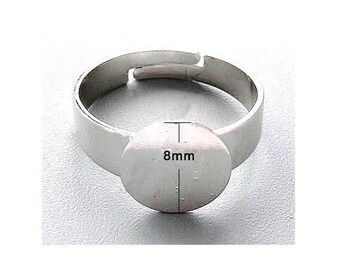 5 piezas de bases de anillo ajustables de acero inoxidable 304 - Tamaño de anillo 7 - Almohadilla de pegamento de 8 mm - ¡Hipoalergénico! ¡Resistente al deslustre!