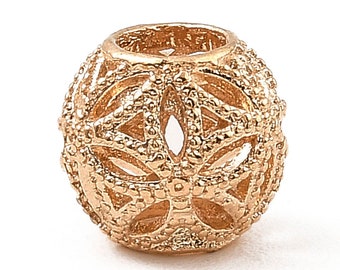 10 pcs KC Gold Metal Filigree Floral Ball Spacer Beads - 10mm - Large Hole: 4.5mm - Fits European Cords and Paracord!