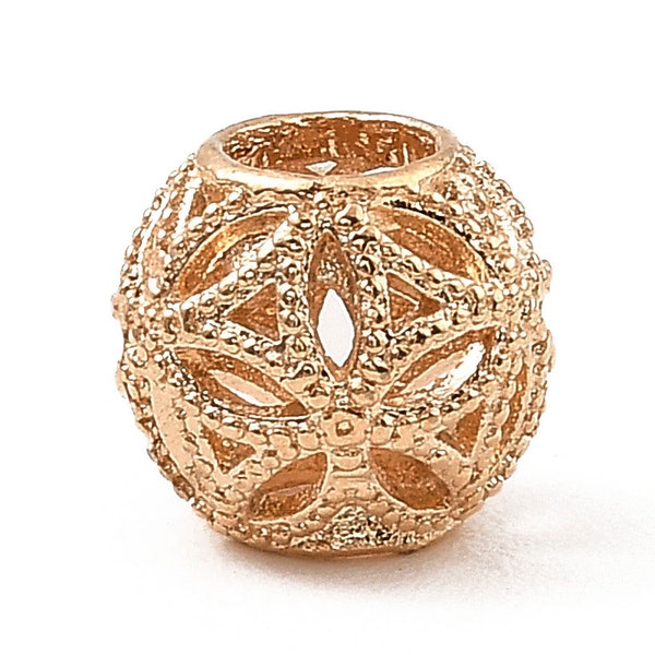 10 pcs KC Gold Metal Filigree Floral Ball Spacer Beads - 10mm - Large Hole: 4.5mm - Fits European Cords and Paracord!