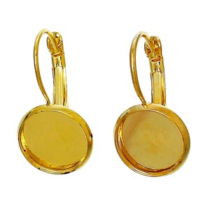 10 pcs. Gold Plated Earring Clips Settings Lever Back Bezels Cabochons 12mm Glue Pad Setting image 1