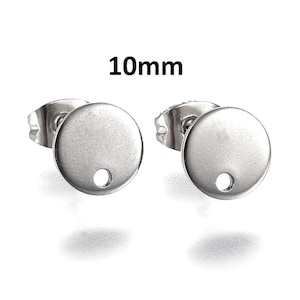 10 pcs. (5 pairs) 304 Stainless Steel Silver Tone Earring Posts/Bases/Studs/Settings - 12mm Length - 10mm Diameter - Hole Size: 1.5mm